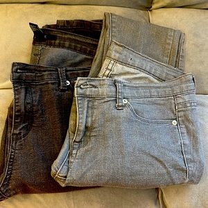 Gray in color jeans, silver zippers 2 pair pants